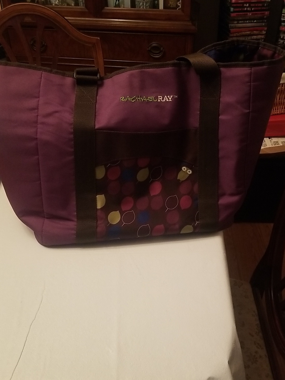 Rachael Ray Purple Tote with Multicolor Dot Pocket
